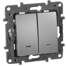 672416 Выключатель/переключатель двухклавишный с подсветкой - Etika - 10 A - 250 В~ - алюминий Legrand