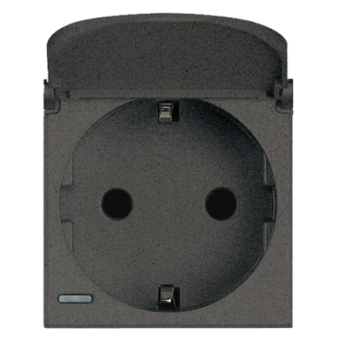 HS4141PW Axolute Розетка 2К+З с крышкой, 10/16 А 250 В с боковыми заземляющими контактами Schuko, с экранированными контактами, клеммы с автоматическим зажимом Bticino