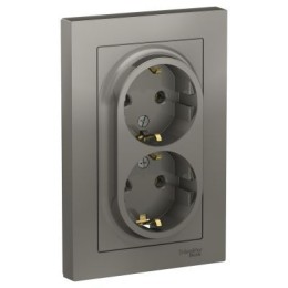 ATN000924 Atlasdesign Розетка двойная с заземлением, 16А, в сборе, Сталь Schneider Electric