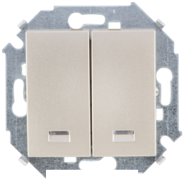 1591392-034 Выключатель двухклавишный с подсветкой, 16А 250В, винтовой зажим, шампань Simon 15