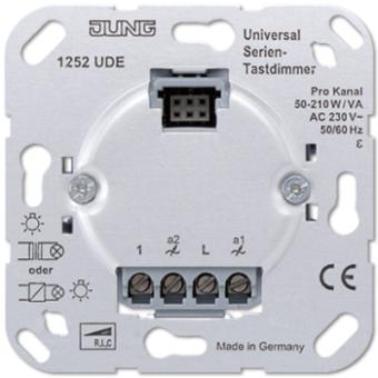 1252UDE Светорегулятор 2-канальный нажимной 50-260 Вт/ВА на канал для л/н, электр. и обмо. тр-ров Jung
