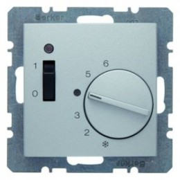 20301404 Регулятор температуры помещения с размыкающим контактом, центральной панелью, одноклавишным выключателем и светодиодом цвет: алюминий, матовый B.1/B.7 Glas Berker