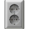 078326 Розетка двойная с заземляющими контактами в комплекте с рамкой Алюминий Gira