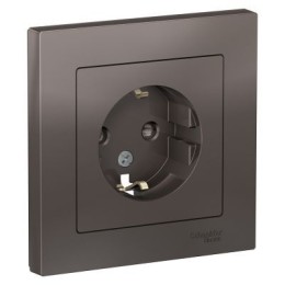 ATN000644 Atlasdesign Розетка с заземлением со шторками, 16А, в сборе, Мокко Schneider Electric