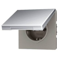 ES1520KL Розетка с заземлением с откидной крышкой Jung 16А/250В Сталь LS серия