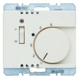 20310002 Регулятор температуры помещения 24 В с размыкающим контактом, центральной панелью, одноклавишным выключателем и светодиодом цвет: белый, с блеском Arsys Berker