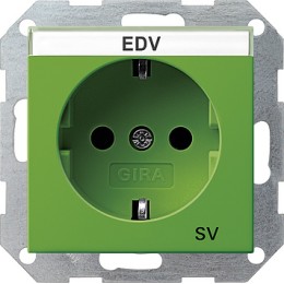 047202 Розетка с заземляющими контактами с полем для надписи и надпись SV Зеленый Gira