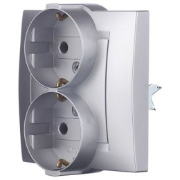 1590459-033 Розетка двойная с заземлением Schuko, 16А 250В, винтовой зажим, алюминий Simon 15