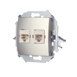 1591590-034 Розетка телефонная + компьютерная RJ11+RJ45 кат.5е, Systimax, шампань Simon 15
