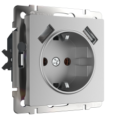 W1171506 Розетка с заземлением, шторками и USBх2 (серебряный) Antik Werkel a051497 W1171506 Розетка с заземлением, шторками и USBх2 (серебряный) Antik Werkel a051497