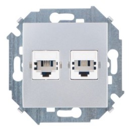 1591589-033 Розетка телефонная двойная RJ11, винтовой зажим, алюминий Simon 15