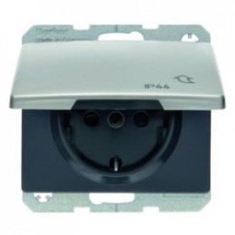 47583004 Штепсельная розетка SCHUKO с откидной крышкой цвет: нержавеющая сталь Arsys IP 44 Berker