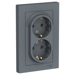 ATN000724 Atlasdesign Розетка двойная с заземлением, 16А, в сборе, Грифель Schneider Electric