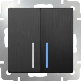 WL04-SW-2G-LED Выключатель двухклавишный с подсветкой (графит рифленый) Antik Werkel a046618