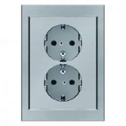 47297004 Двойная штепсельная розетка SCHUKO, цельная цвет: стальной, лак K.5 Berker