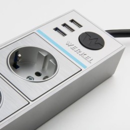 WL20-04-03 Розеточный блок 4-х местный + 3 USB серебряный/серебряный рифленый Diamant Werkel a039976