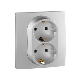 672423 Розетка 2 x 2К+З - немецкий стандарт - винтовые зажимы - 16 А - 250 В~ - Etika - алюминий Legrand