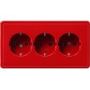 019943 Тройная розетка с заземляющими контактами с формованной накладкой Красный Gira S-color