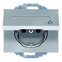 47487104 Штепсельная розетка SCHUKO с откидной крышкой и полем для надписи цвет: нержавеющая сталь K.5 Berker