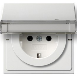 0439112 Розетка с крышкой и полем для надписи Белый Gira F100