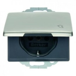 47570004 Штепсельная розетка SCHUKO с откидной крышкой цвет: нержавеющая сталь Arsys Berker