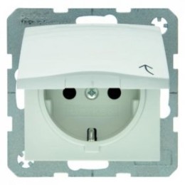 47518989 Штепсельная розетка SCHUKO с откидной крышкой цвет: полярная белизна, с блеском S.1/B.3/B.7 Glas Berker