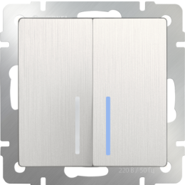 WL13-SW-2G-2W-LED Выключатель  двухклавишный проходной с подсветкой (перламутровый рифленый) Antik Werkel a040898