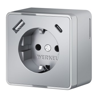 W5071706 Розетка с заземлением, шторками и USB тип A+C Gallant (серебряный) Werkel a057701