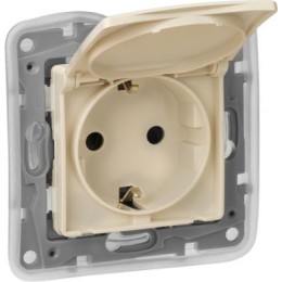 672332 Розетка 2К+З IP 44 с откидной крышкой и шторками - немецкий стандарт - автоматические зажимы - 16 А - слоновая кость Legrand