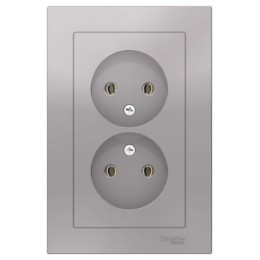 ATN000322 Atlasdesign Розетка двойная без заземления со шторками,16А, в сборе, Алюминий Schneider Electric