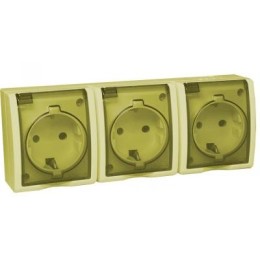 1594437-031 Розетка тройная с заземлением Schuko, с крышкой полупрозрачной, IP54, 16А 250В, винтовой зажим, S15 Simon 15 Aqua