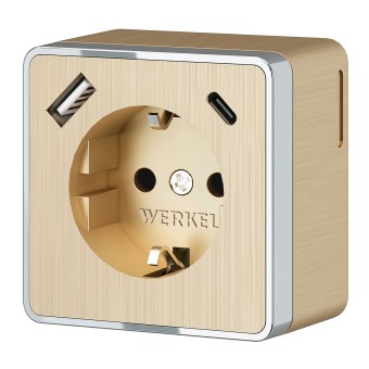 W5071710 Розетка с заземлением, шторками и USB тип A+C Gallant (шампань рифленый) Werkel a057703