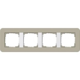 0214418	 Рамка с белой подложкой E3 Светло-бежевый / Белый 4-постовая Gira