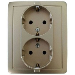 1590456-034 Розетка двойная с заземлением Schuko, винтовой зажим, 16А 250В, шампань Simon 15