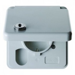 4212 Штепсельная розетка SCHUKO с накладкой, откидной крышкой и замком цвет: серый, с блеском Влагозащищенный скрытый монтаж IP44 Berker