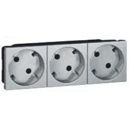 079283 Mosaic Розетка 3Х2к+З немецкий стандарт 45° алюминий Legrand